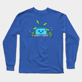 Cute Laptop With Money Cartoon Long Sleeve T-Shirt